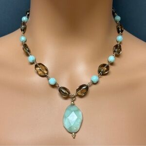 Lia Sophia Green & Amber Glass Beaded Necklace